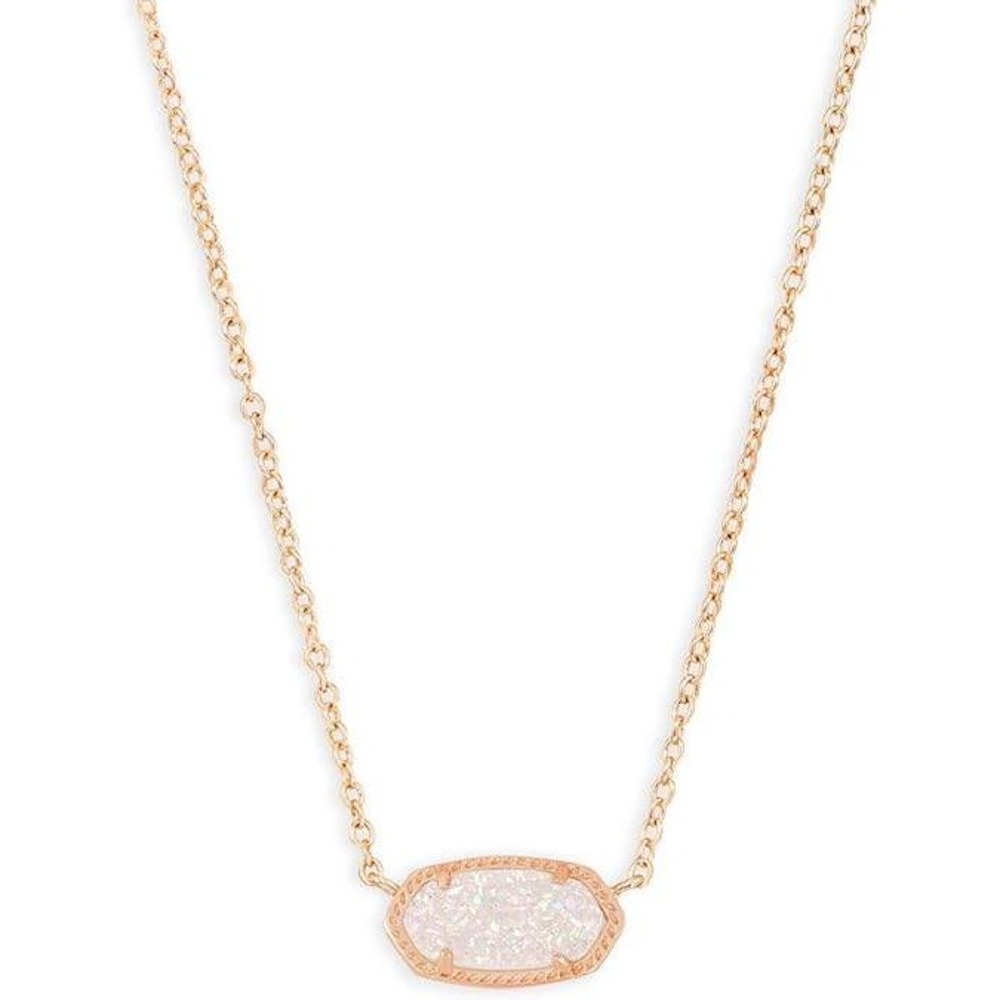 Kendra Scott Elisa Rose Gold Pendant Necklace in Iridescent Drusy w/ Bag